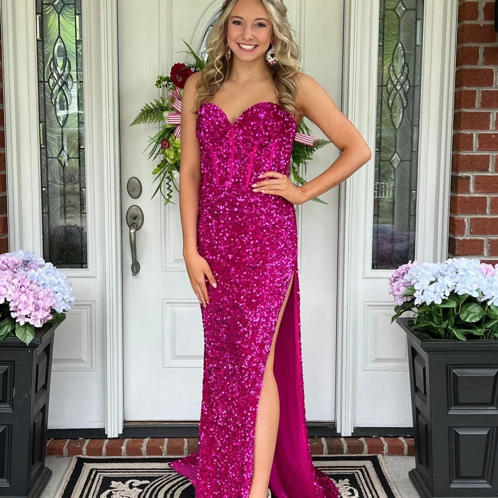 Sherri Hill Fuchsia Sequin Strapless Gown - Picture 3 of 3